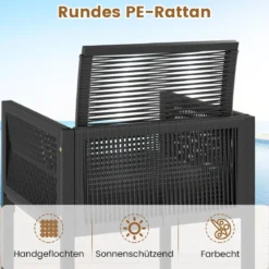 5tlg. Rattan Gartenmöbel Set inkl. 2 Stühle mit Kissen & Hocker & Tisch Platzsparendes Gartenset