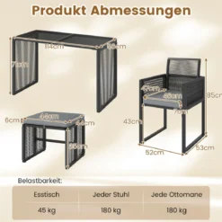 5tlg. Rattan Gartenmöbel Set inkl. 2 Stühle mit Kissen & Hocker & Tisch Platzsparendes Gartenset