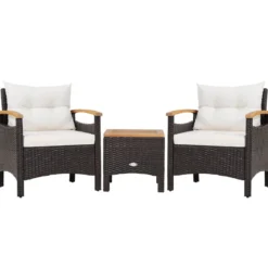 3tlg. Rattan Gartenmöbel Set mit 2 Sessel & 1 Beistelltisch Rattanmöbel Gartenset Gartenlounge