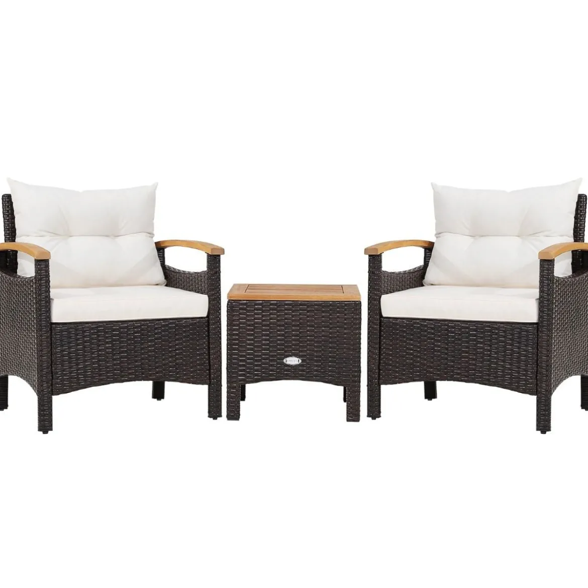 3tlg. Rattan Gartenmöbel Set mit 2 Sessel & 1 Beistelltisch Rattanmöbel Gartenset Gartenlounge