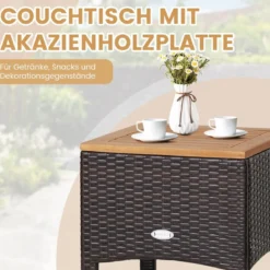 3tlg. Rattan Gartenmöbel Set mit 2 Sessel & 1 Beistelltisch Rattanmöbel Gartenset Gartenlounge