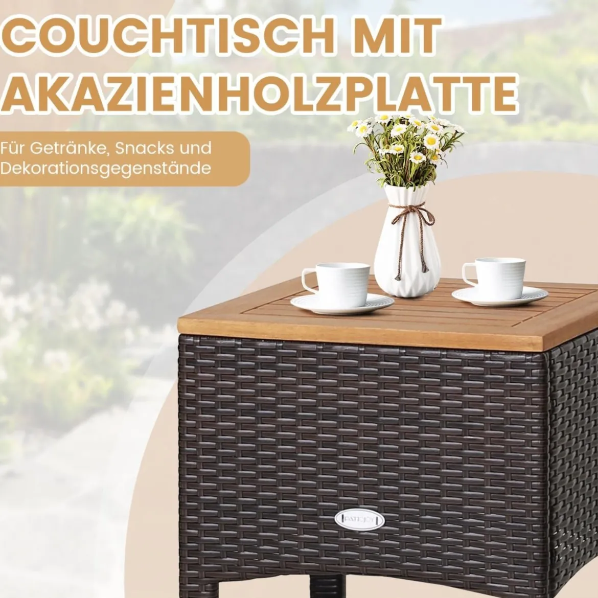 3tlg. Rattan Gartenmöbel Set mit 2 Sessel & 1 Beistelltisch Rattanmöbel Gartenset Gartenlounge