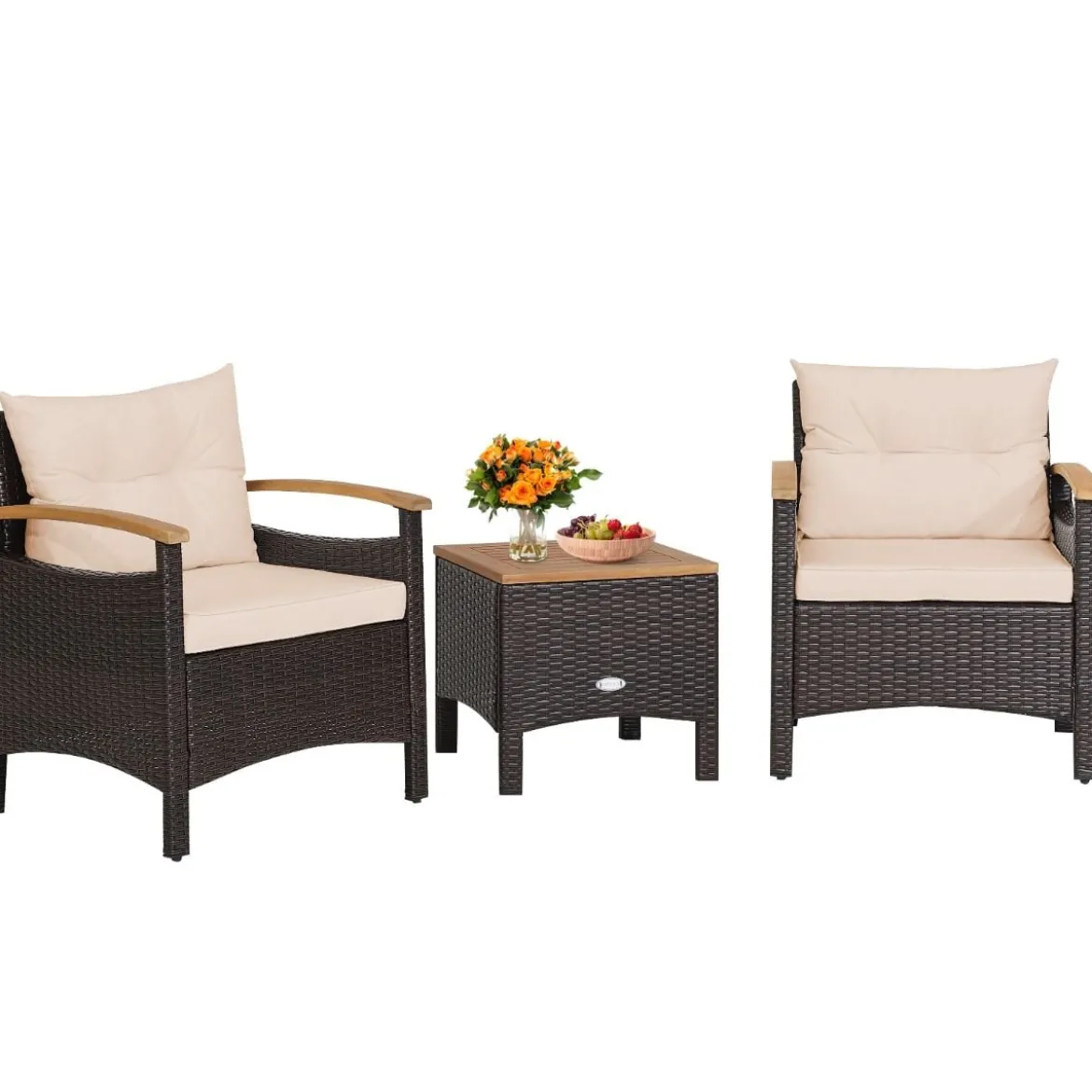 3tlg. Rattan Gartenmöbel Set mit 2 Sessel & 1 Beistelltisch Rattanmöbel Gartenset Gartenlounge