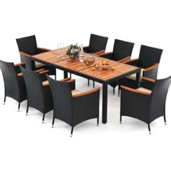 9 TLG. Rattan Gartenmöbel Set Outdoor Sitzgruppe 8 Stühle mit Gartentisch Braun/Schwarz/Grau