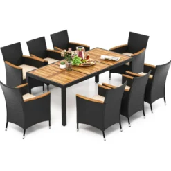 9 TLG. Rattan Gartenmöbel Set Outdoor Sitzgruppe 8 Stühle mit Gartentisch Braun/Schwarz/Grau