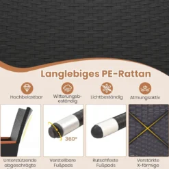 9 TLG. Rattan Gartenmöbel Set Outdoor Sitzgruppe 8 Stühle mit Gartentisch Braun/Schwarz/Grau