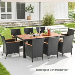 9 TLG. Rattan Gartenmöbel Set Outdoor Sitzgruppe 8 Stühle mit Gartentisch Braun/Schwarz/Grau