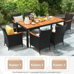 9 TLG. Rattan Gartenmöbel Set Outdoor Sitzgruppe 8 Stühle mit Gartentisch Braun/Schwarz/Grau
