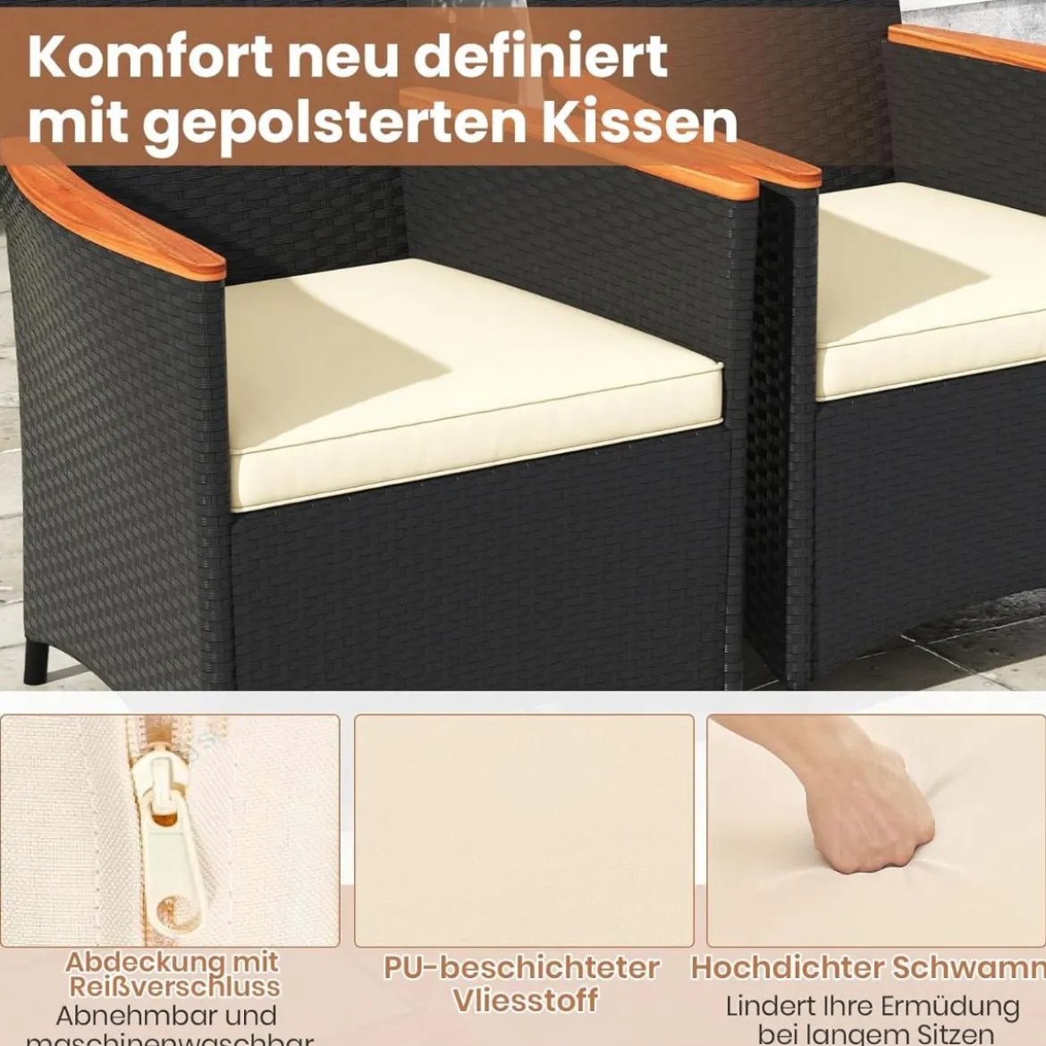 9 TLG. Rattan Gartenmöbel Set Outdoor Sitzgruppe 8 Stühle mit Gartentisch Braun/Schwarz/Grau