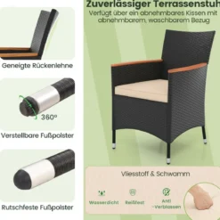 9 TLG. Rattan Gartenmöbel Set Outdoor Sitzgruppe 8 Stühle mit Gartentisch Braun/Schwarz/Grau