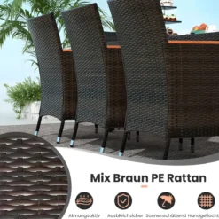 9 TLG. Rattan Gartenmöbel Set Outdoor Sitzgruppe 8 Stühle mit Gartentisch Braun/Schwarz/Grau