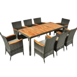 9 TLG. Rattan Gartenmöbel Set Outdoor Sitzgruppe 8 Stühle mit Gartentisch Braun/Schwarz/Grau