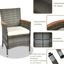 9 TLG. Rattan Gartenmöbel Set Outdoor Sitzgruppe 8 Stühle mit Gartentisch Braun/Schwarz/Grau