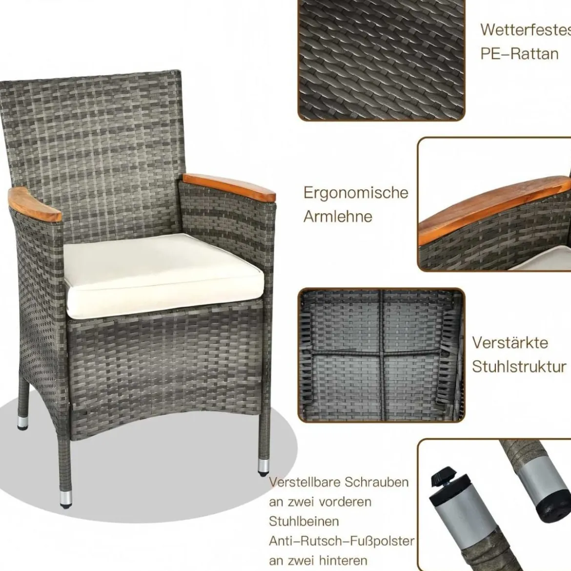 9 TLG. Rattan Gartenmöbel Set Outdoor Sitzgruppe 8 Stühle mit Gartentisch Braun/Schwarz/Grau