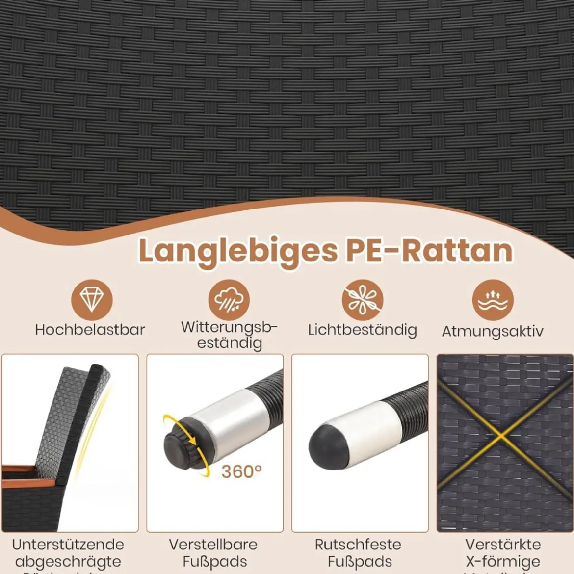 9 TLG. Rattan Gartenmöbel Set Sitzgruppe für 8 Personen Gartentisch aus Akazienholz