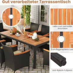 9 TLG. Rattan Gartenmöbel Set Sitzgruppe für 8 Personen Gartentisch aus Akazienholz