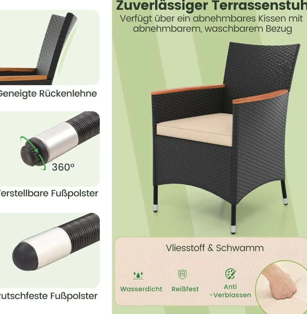 9 TLG. Rattan Gartenmöbel Set Sitzgruppe für 8 Personen Gartentisch aus Akazienholz