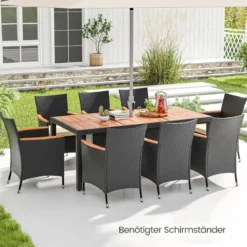 9 TLG. Rattan Gartenmöbel Set Sitzgruppe für 8 Personen Gartentisch aus Akazienholz
