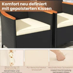 9 TLG. Rattan Gartenmöbel Set Sitzgruppe für 8 Personen Gartentisch aus Akazienholz