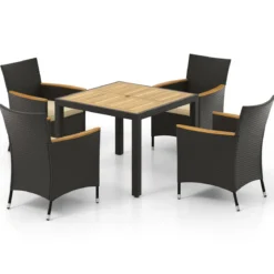 5 TLG. Rattan Gartenmöbel Set Sitzgruppe für 4 Personen Gartentisch mit Tischplatte & 4 Stühle