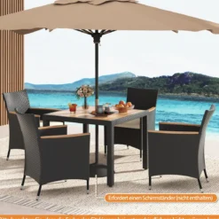 5 TLG. Rattan Gartenmöbel Set Sitzgruppe für 4 Personen Gartentisch mit Tischplatte & 4 Stühle