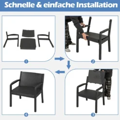 3tlg. Rattan Gartenmöbel Set Wetterfestes Balkonmöbel Balkonset inkl. 2 Stühle mit Tisch Schwarz