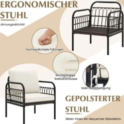 3tlg. Rattansessel Set mit Glas Beistelltisch & Kissen Gesprächsset Gartenmöbel Set Terrassenstühle