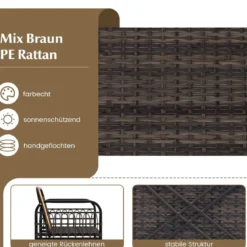 3tlg. Rattansessel Set mit Glas Beistelltisch & Kissen Gesprächsset Gartenmöbel Set Terrassenstühle