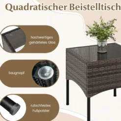3tlg. Rattansessel Set mit Glas Beistelltisch & Kissen Gesprächsset Gartenmöbel Set Terrassenstühle