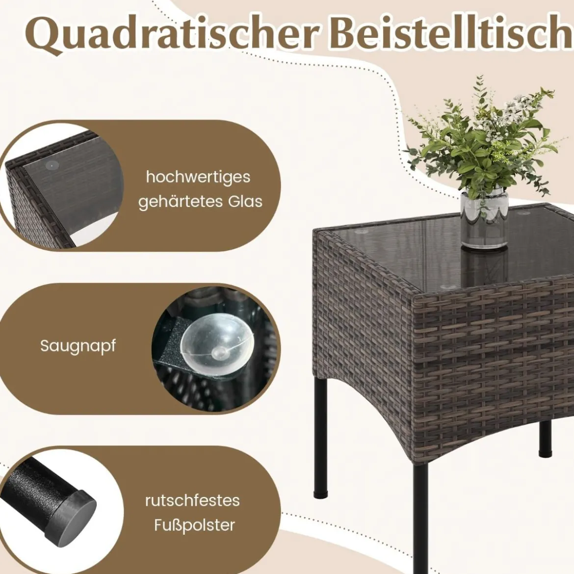 3tlg. Rattansessel Set mit Glas Beistelltisch & Kissen Gesprächsset Gartenmöbel Set Terrassenstühle