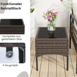 5 TLG. Rattansessel Set mit Ottomane & Beistelltisch & Kissen Gartensessel Terrassenstuhl