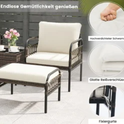 5 TLG. Rattansessel Set mit Ottomane & Beistelltisch & Kissen Gartensessel Terrassenstuhl