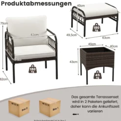 5 TLG. Rattansessel Set mit Ottomane & Beistelltisch & Kissen Gartensessel Terrassenstuhl