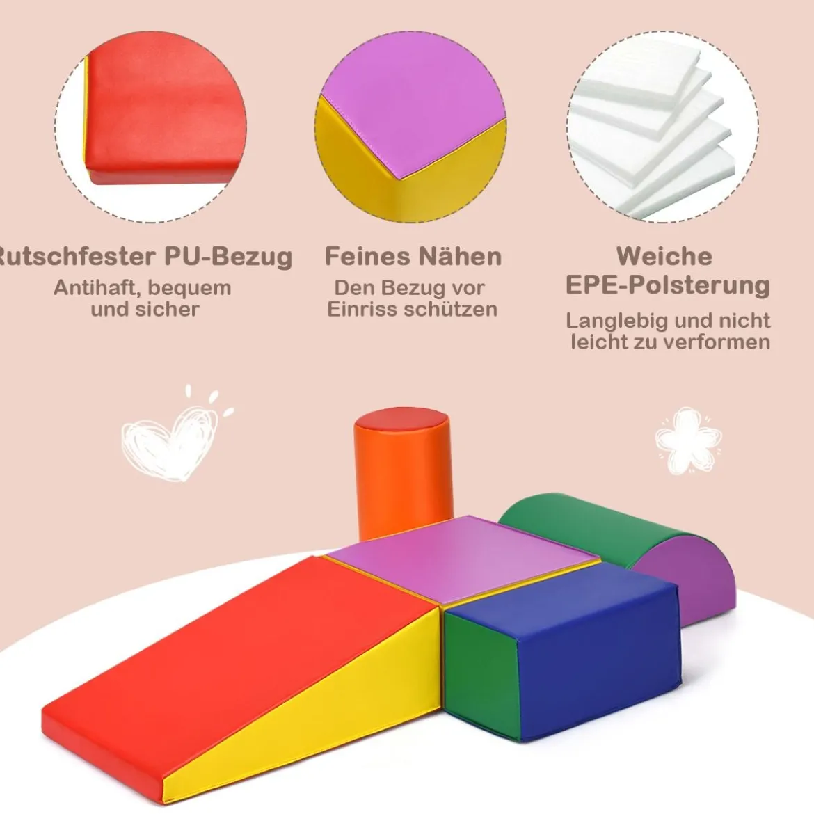 5 tlg. Schaumstoffbausteine Kleinkinder Riesenbausteine Softbausteine Schaumstoff Bunt