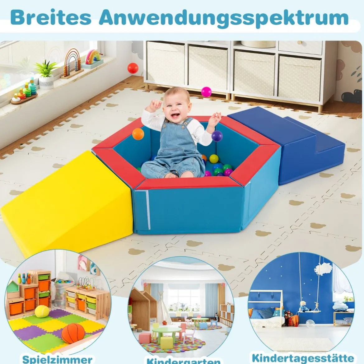 3 TLG. Schaumstoff Bausteine mit Bällebad & 100 Ozeanbällen Softbausteine Kletterblöcke