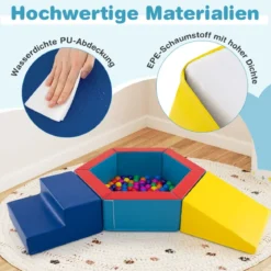 3 TLG. Schaumstoff Bausteine mit Bällebad & 100 Ozeanbällen Softbausteine Kletterblöcke