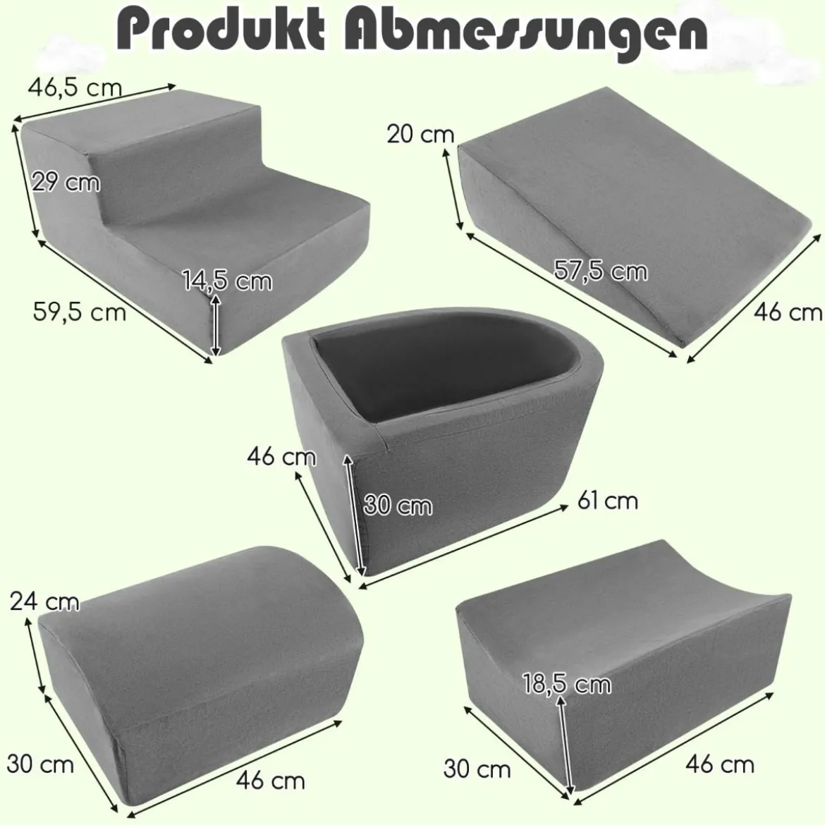 5 TLG. Schaumstoffbausteine Riesenbausteine mit Bällebad (ohne Bälle) Großbausteine zum Toben Grau