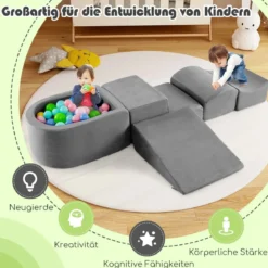 5 TLG. Schaumstoffbausteine Riesenbausteine mit Bällebad (ohne Bälle) Großbausteine zum Toben Grau