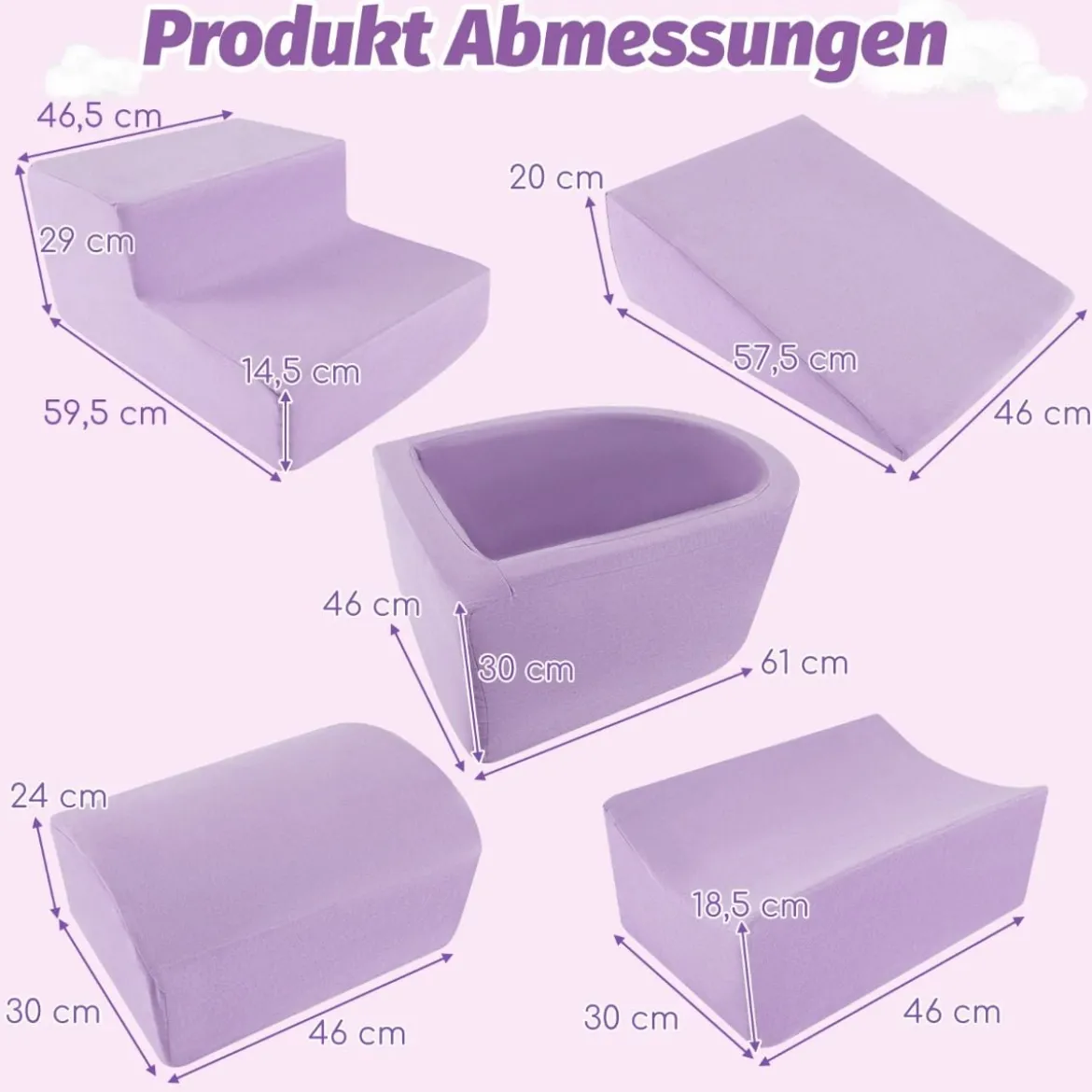 5 TLG. Schaumstoffbausteine Riesenbausteine mit Bällebad (ohne Bälle) Großbausteine zum Toben Rosa/Grau/Beige
