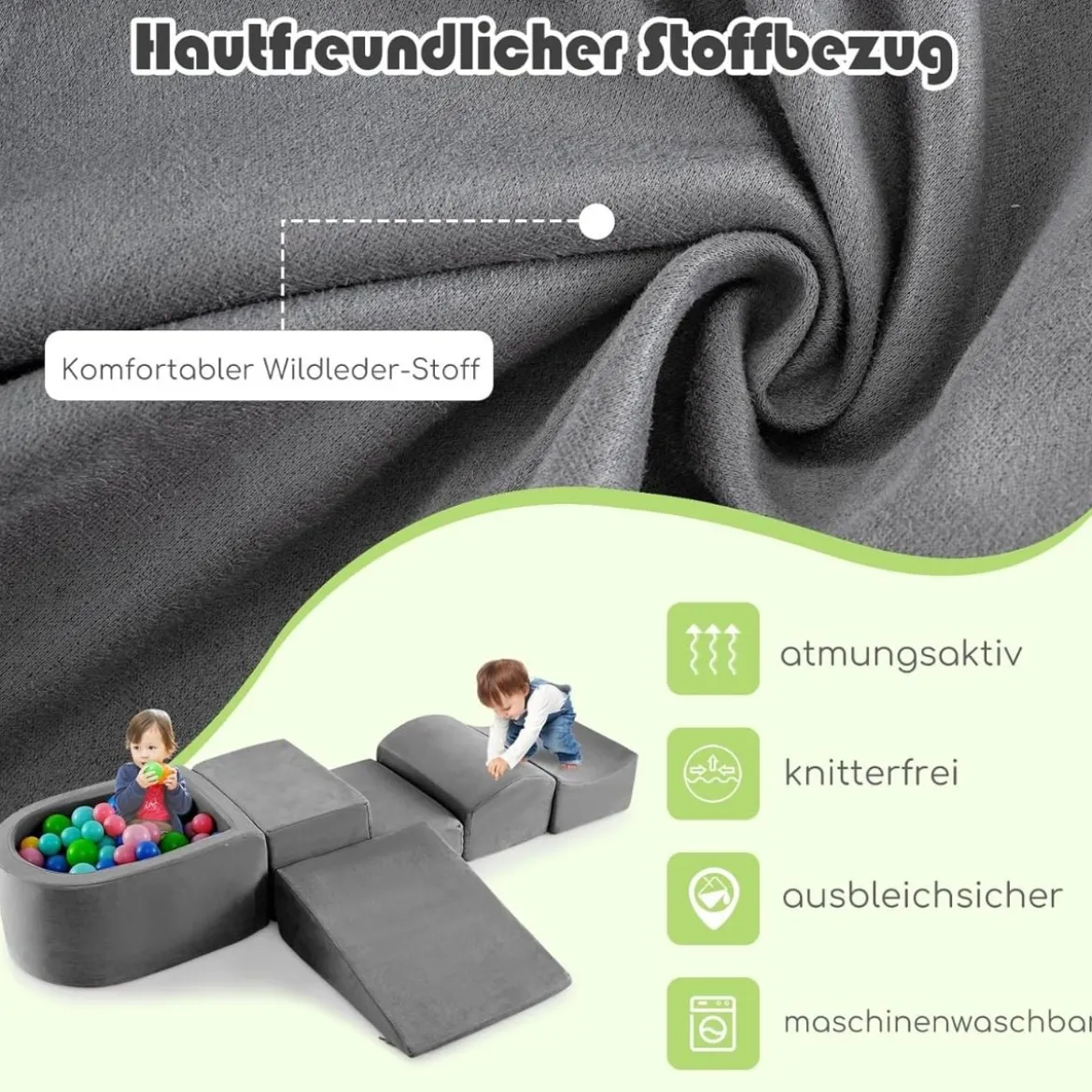 5 TLG. Schaumstoffbausteine Riesenbausteine mit Bällebad (ohne Bälle) Großbausteine zum Toben Rosa/Grau/Beige