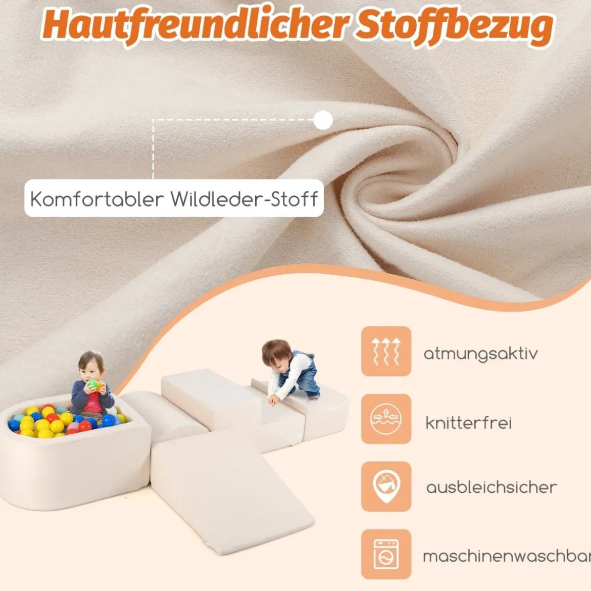 5 TLG. Schaumstoffbausteine Riesenbausteine mit Bällebad (ohne Bälle) Großbausteine zum Toben Rosa/Grau/Beige