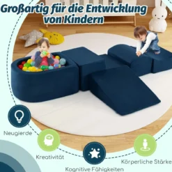 5 TLG. Schaumstoffbausteine Riesenbausteine mit Bällebad (ohne Bälle) Großbausteine zum Toben Rosa/Grau/Beige