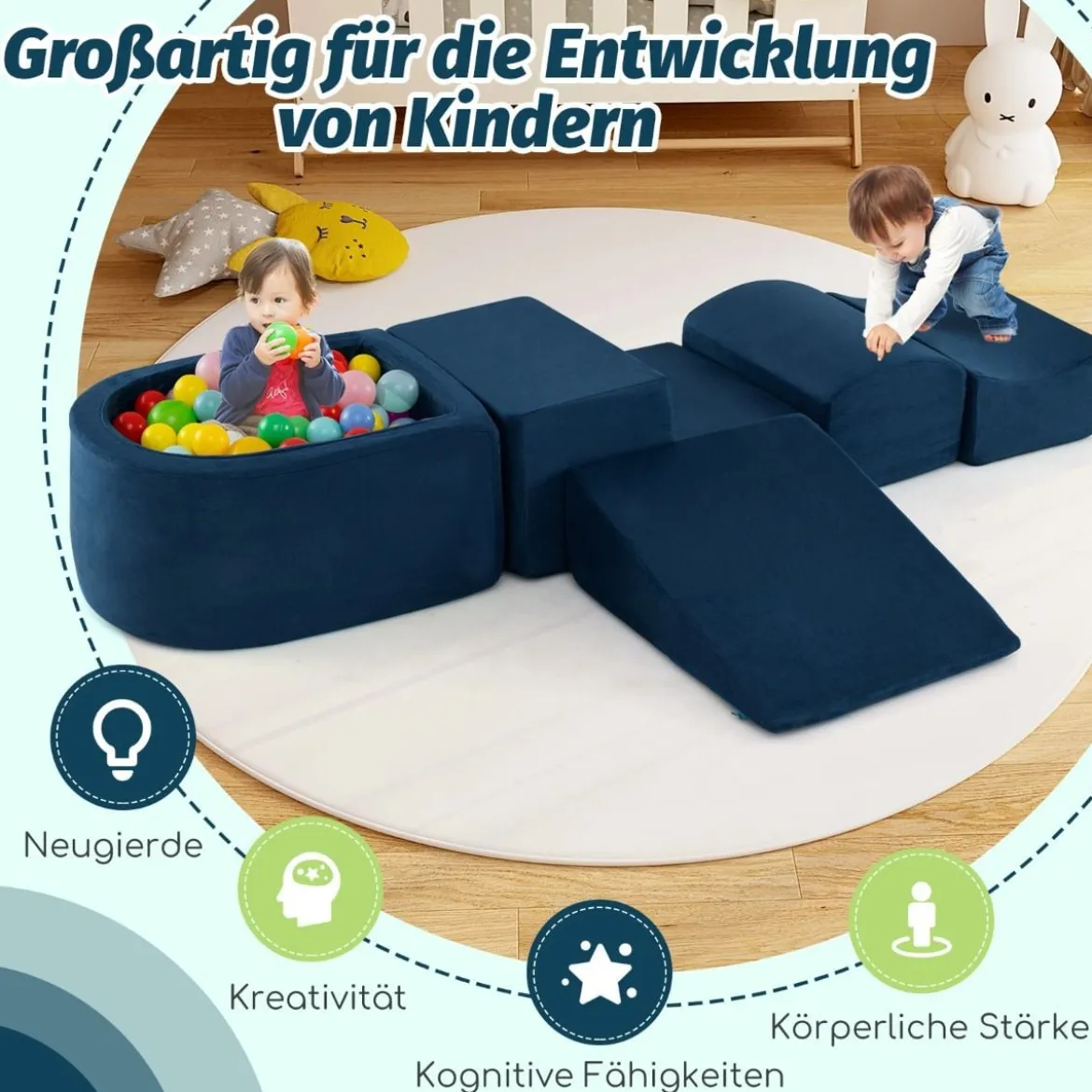 5 TLG. Schaumstoffbausteine Riesenbausteine mit Bällebad (ohne Bälle) Großbausteine zum Toben Rosa/Grau/Beige