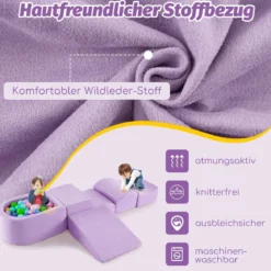 5 TLG. Schaumstoffbausteine Riesenbausteine mit Bällebad (ohne Bälle) Großbausteine zum Toben Rosa/Grau/Beige