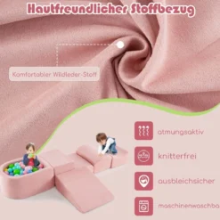 5 TLG. Schaumstoffbausteine Riesenbausteine mit Bällebad (ohne Bälle) Großbausteine zum Toben Rosa/Grau/Beige
