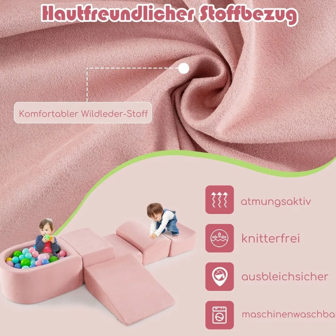 5 TLG. Schaumstoffbausteine Riesenbausteine mit Bällebad (ohne Bälle) Großbausteine zum Toben Rosa/Grau/Beige