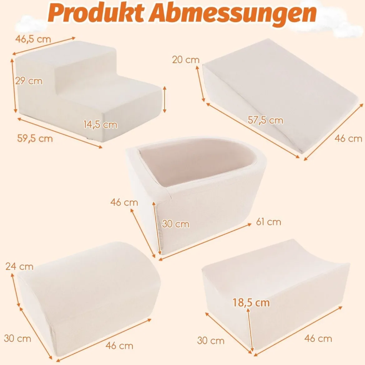 5 TLG. Schaumstoffbausteine Riesenbausteine mit Bällebad (ohne Bälle) Großbausteine zum Toben Rosa/Grau/Beige