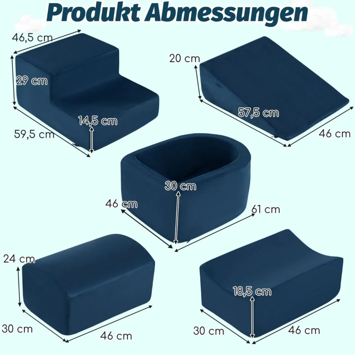 5 TLG. Schaumstoffbausteine Riesenbausteine mit Bällebad (ohne Bälle) Großbausteine zum Toben Rosa/Grau/Beige