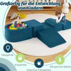 5 TLG. Schaumstoffbausteine Riesenbausteine mit Bällebad (ohne Bälle) Großbausteine zum Toben Rosa/Grau/Beige