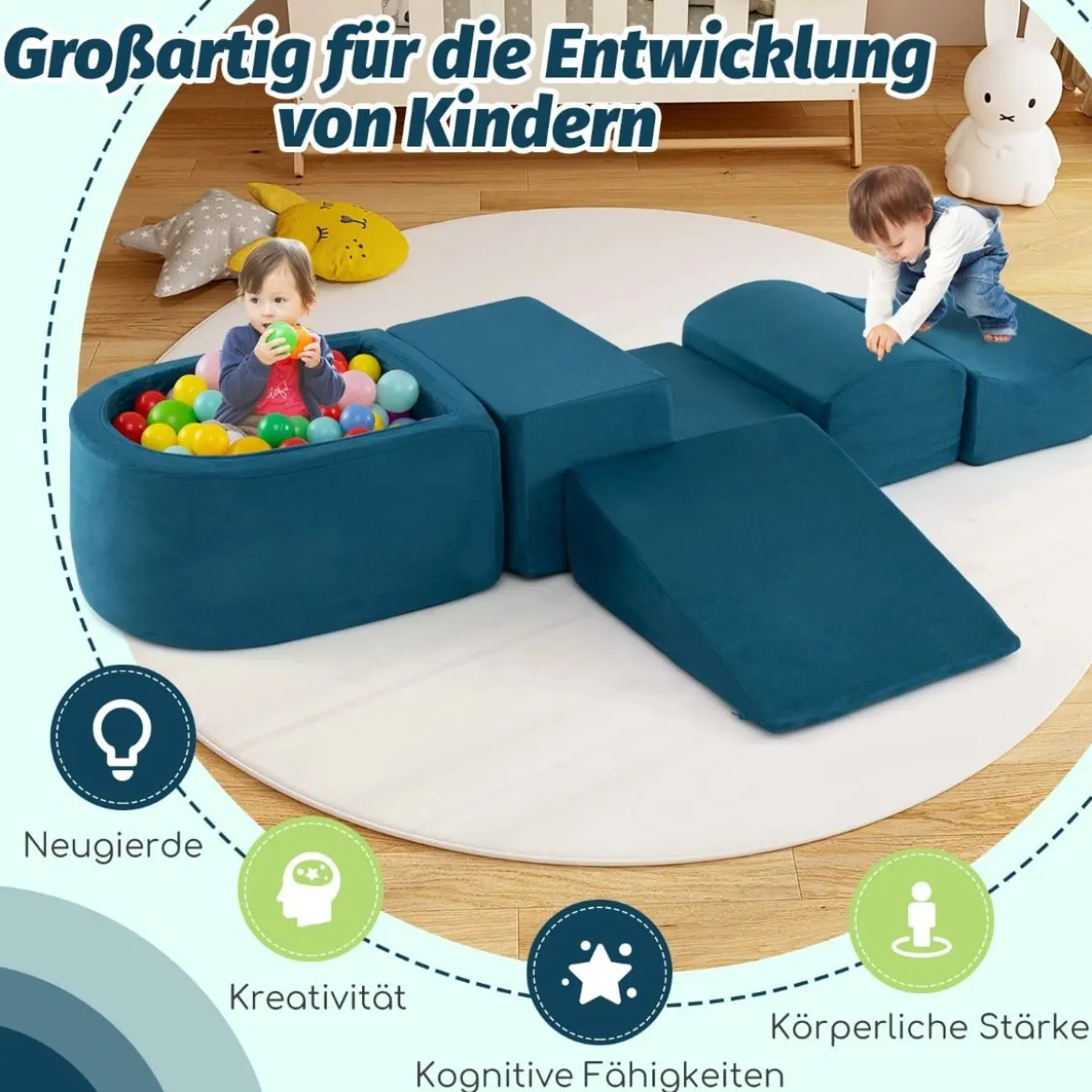 5 TLG. Schaumstoffbausteine Riesenbausteine mit Bällebad (ohne Bälle) Großbausteine zum Toben Rosa/Grau/Beige